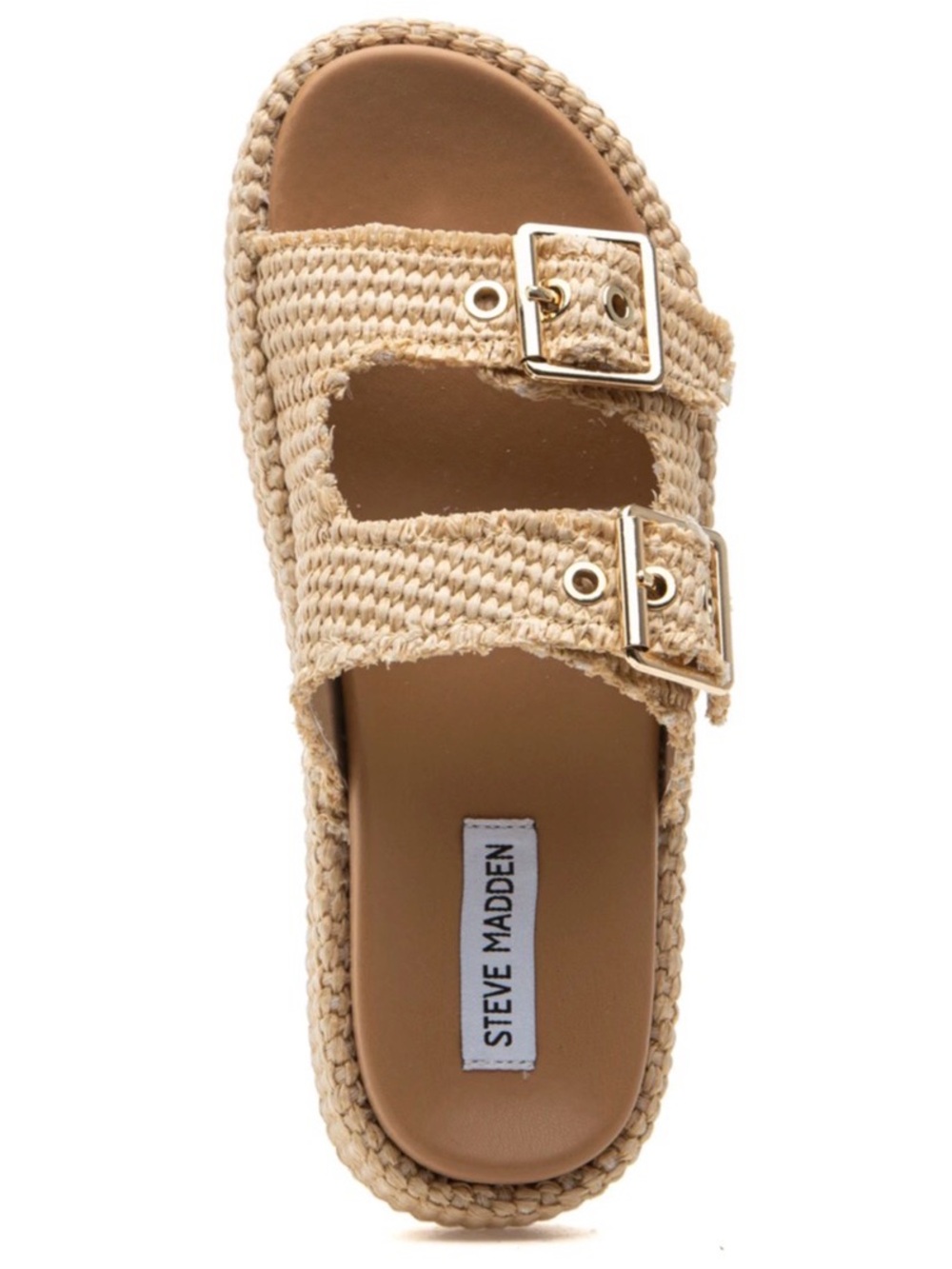 Steve Madden Karrigan Raffia Double-Buckle Slide Sandal - Picture 1 of 5